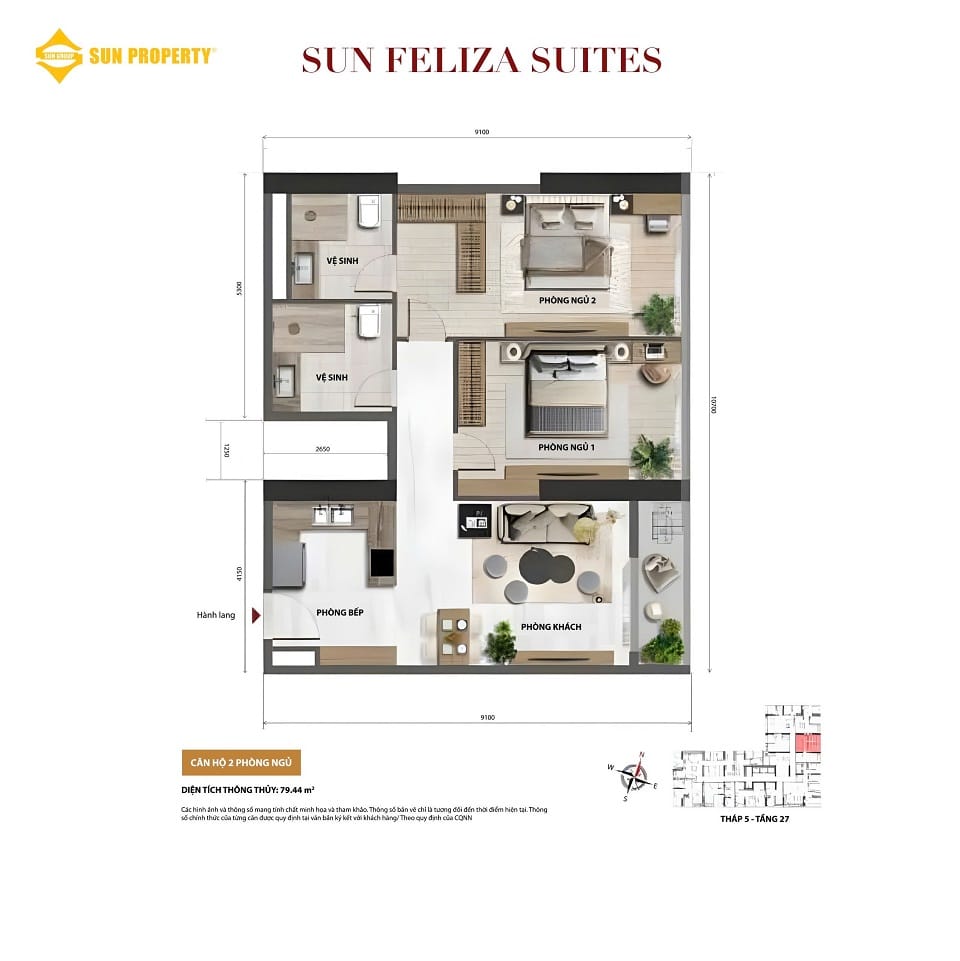 2 ngủ Sun Feliza Suites