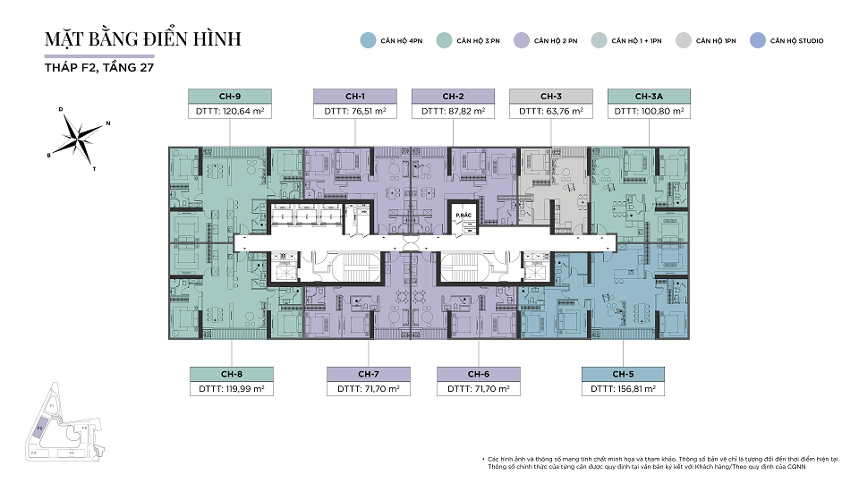 Mặt bằng tháp F2 Sun Feliza Suites tầng 27