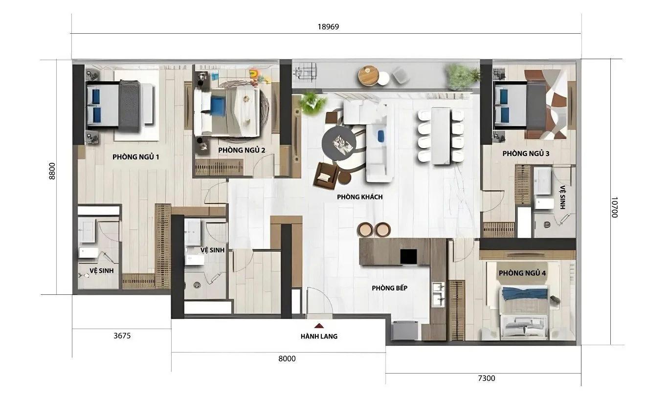 căn hộ 4 phòng ngủ sun feliza suites
